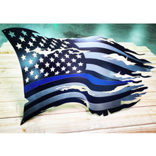 Load image into Gallery viewer, Thin Blue Line Steel Distressed Tattered Battle Flag