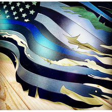 Load image into Gallery viewer, Thin Blue Line Steel Distressed Tattered Battle Flag